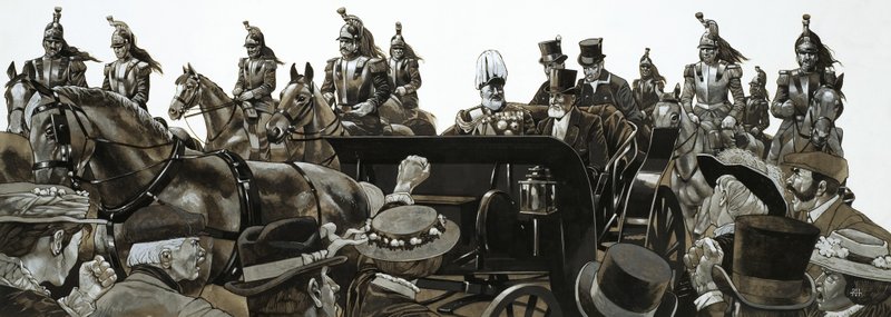 Tłumy wiwatowały i gwizdały, gdy król Edward przejeżdżał w stanie spoczynku przez Paryż autorstwa Richard Hook