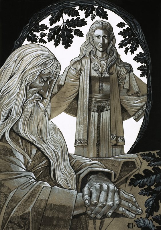 Merlin i Vivian, wróżka Pani Jeziora autorstwa Richard Hook