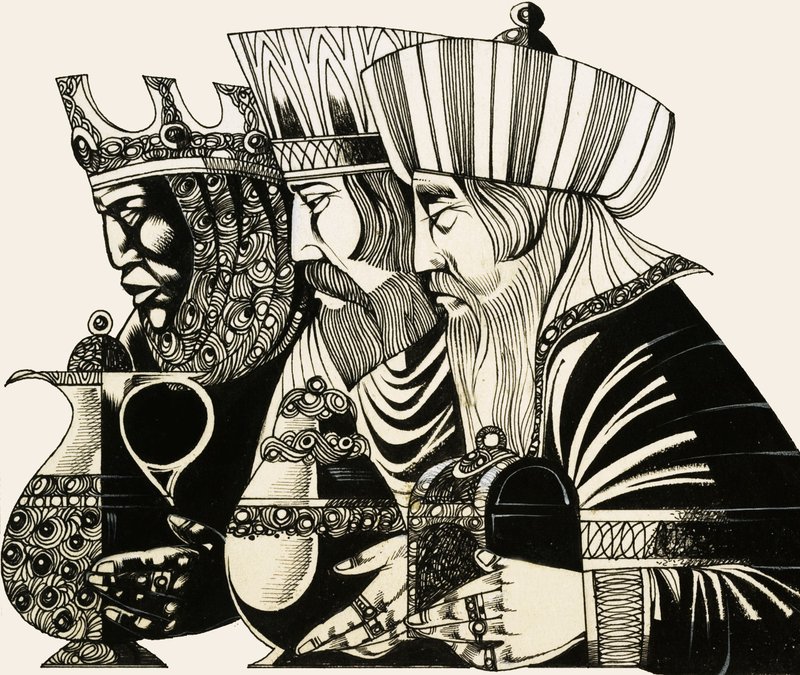 Trzej Królowie (gwasz na papierze) autorstwa Richard Hook