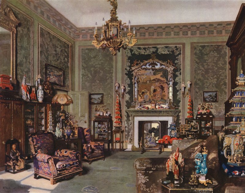 Pałac Buckingham: Chiński Pokój Chippendale Królowej Marii (kolorowa litografia) autorstwa Richard Jack