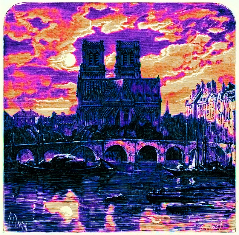 Katedra Notre Dame, ilustracja z „French Pictures” Samuela Greena, opublikowana w 1878 r. (obraz ulepszony cyfrowo) autorstwa Richard Principal (after) Leitch