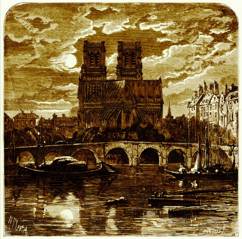 Katedra Notre Dame, ilustracja z „French Pictures” Samuela Greena, opublikowana w 1878 r. (obraz ulepszony cyfrowo) autorstwa Richard Principal (after) Leitch