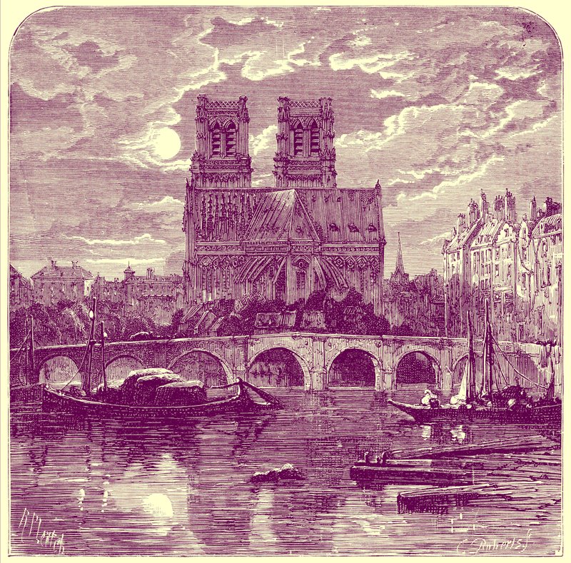 Katedra Notre Dame, ilustracja z „French Pictures” Samuela Greena, opublikowana w 1878 r. (obraz ulepszony cyfrowo) autorstwa Richard Principal (after) Leitch