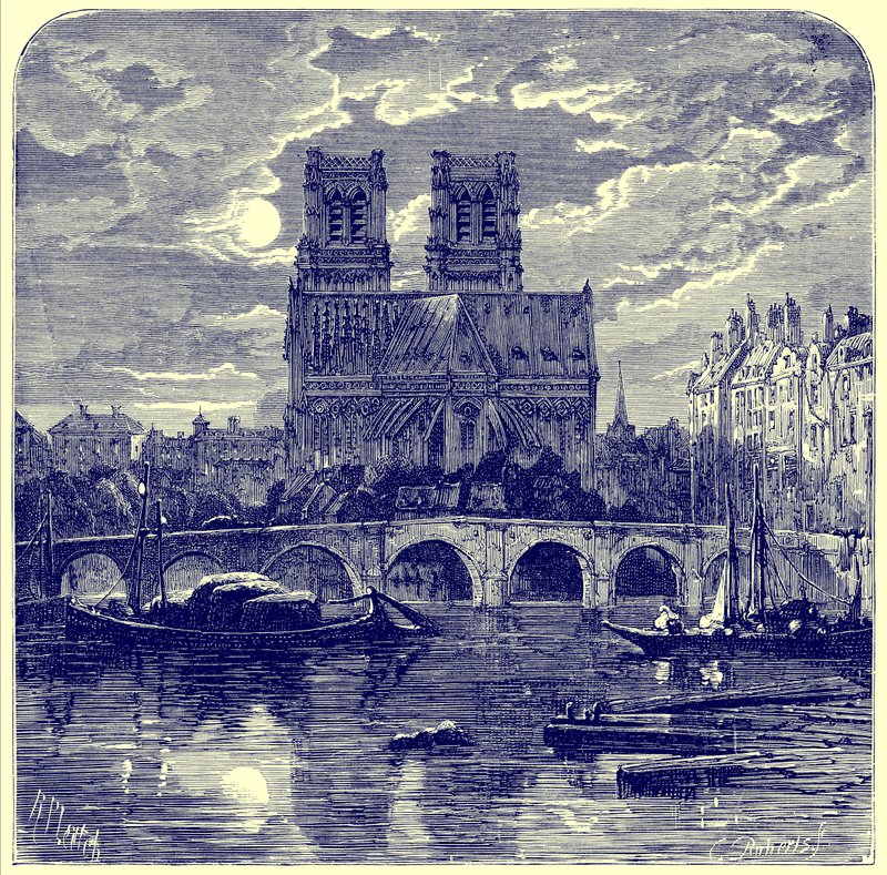 Katedra Notre Dame, ilustracja z „French Pictures” Samuela Greena, opublikowana w 1878 r. (obraz ulepszony cyfrowo) autorstwa Richard Principal Leitch