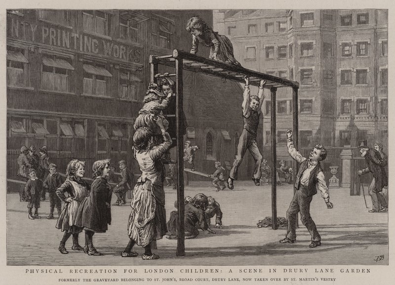 Rekreacja fizyczna dla londyńskich dzieci, scena w ogrodzie Drury Lane autorstwa Robert Barnes