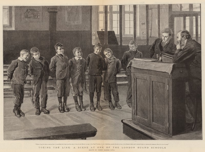 Toeing the Line, scena w jednej z London Board Schools autorstwa Robert Barnes