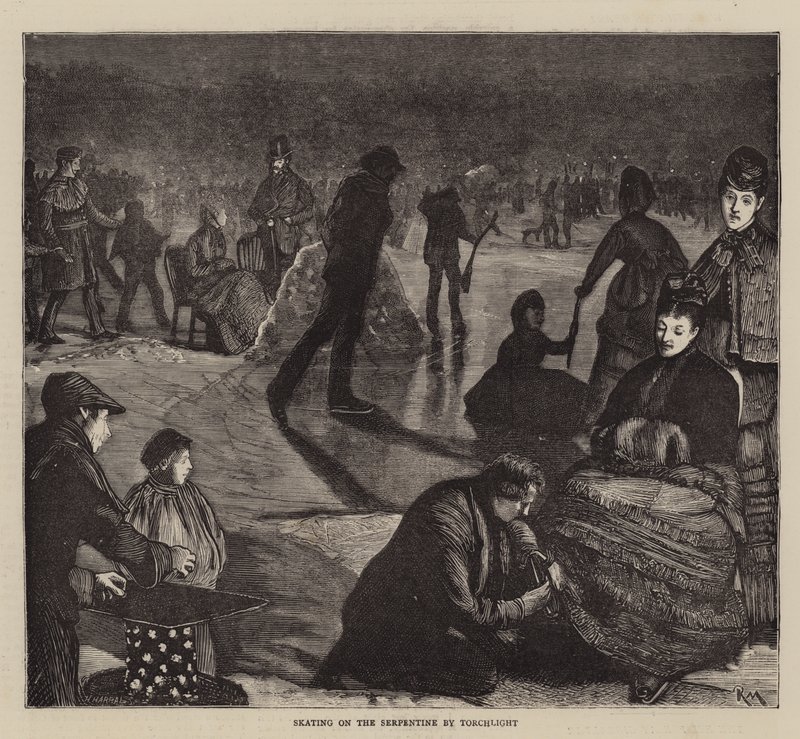 Jazda na łyżwach po serpentynach przy Torchlight autorstwa Robert Walker Macbeth