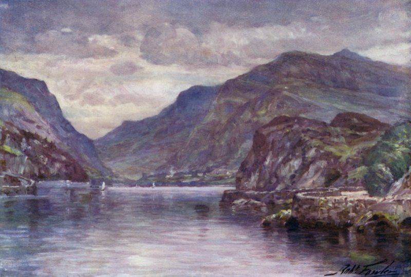 Snowdon z jeziora Llanberis (kolor lito) autorstwa Robert (after) Fowler