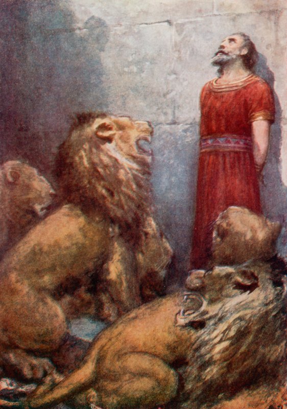 Daniel w The Lions Den (kolor lito) autorstwa Robert Ambrose (after) Dudley