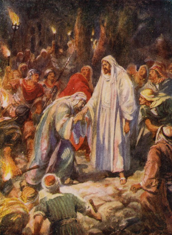 Jezus Chrystus zdradzony przez Judasza (kolor lito) autorstwa Robert Ambrose (after) Dudley