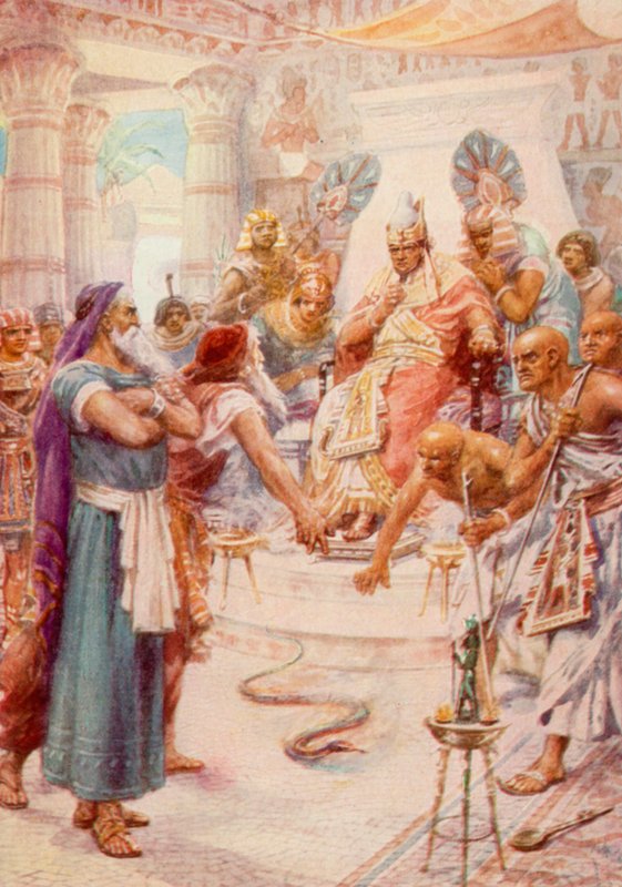 Mojżesz i Aaron przed faraonem (kolor lito) autorstwa Robert Ambrose Dudley