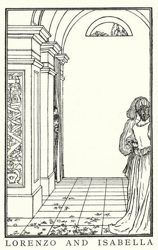 Ilustracja do wierszy Johna Keatsa: Isabella or The Pot of Basil (lito) autorstwa Robert Anning Bell