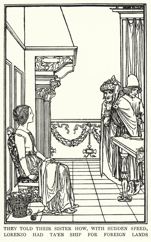 Ilustracja do wierszy Johna Keatsa: Isabella or The Pot of Basil (lito) autorstwa Robert Anning Bell