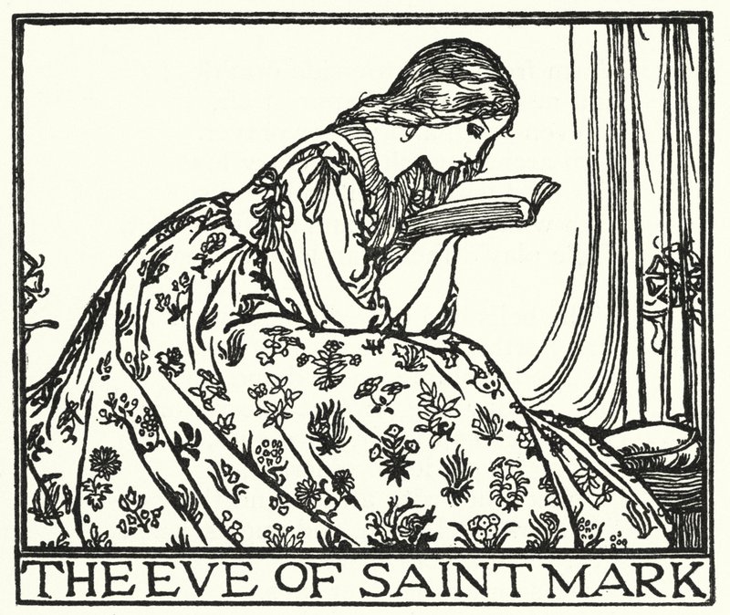 Ilustracja do wierszy Johna Keatsa: Wigilia św. Marka (lito) autorstwa Robert Anning Bell