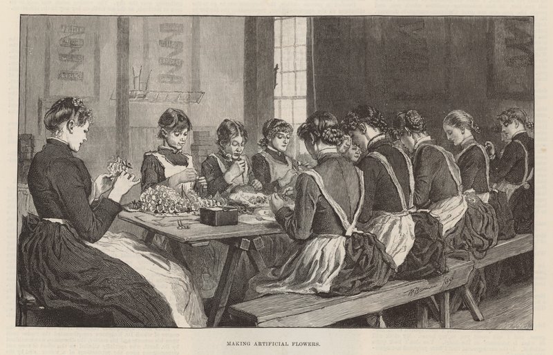 The London Flower Mission, Clerkenwell Close, Londyn - Robienie sztucznych kwiatów autorstwa Robert Barnes