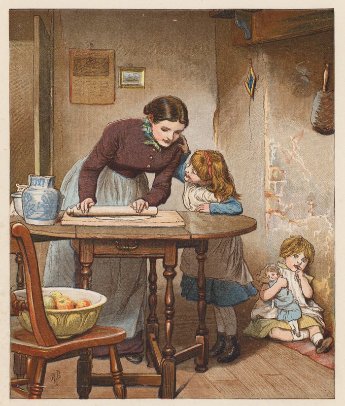 Żona farmera robiła szarlotkę (kolorowa litografia) autorstwa Robert Barnes