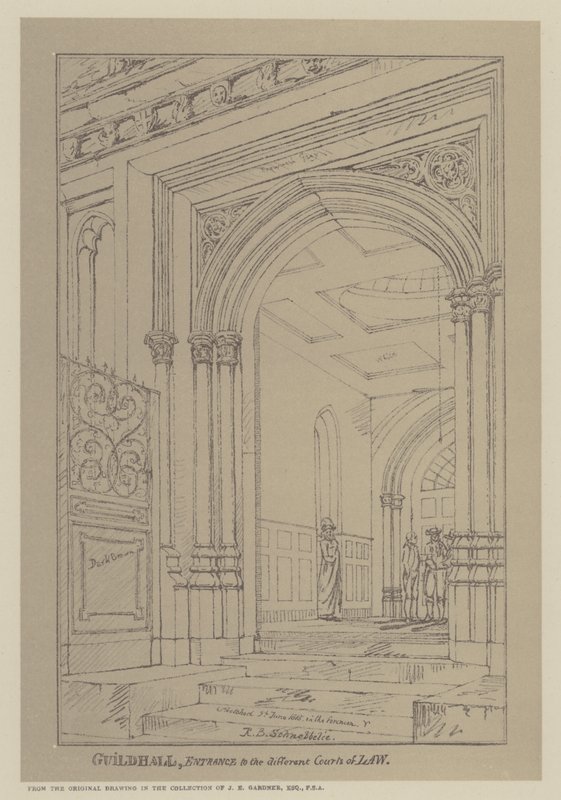 Wejście do różnych sądów, Guildhall, City of London autorstwa Robert Blemell (after) Schnebbelie