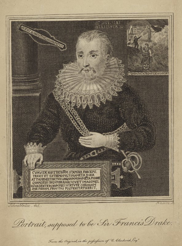 Francis Drake (grawerowanie) autorstwa Robert Blemell (after) Schnebbelie