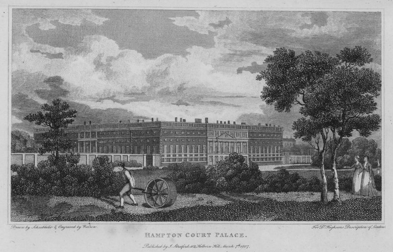 Pałac Hampton Court (rycina) autorstwa Robert Blemell (after) Schnebbelie