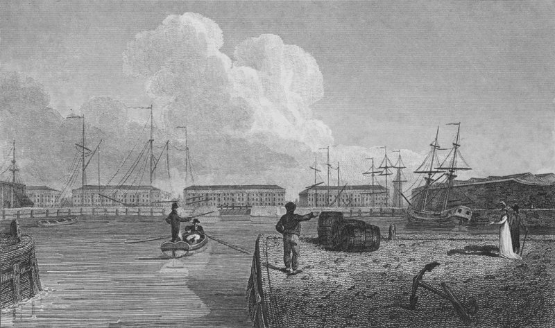 Londyńskie doki, Wapping (grawerowanie) autorstwa Robert Blemell (after) Schnebbelie