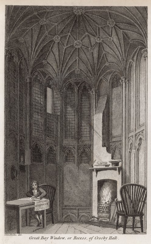 Wielki wykusz, lub wnęka, w Crosby Hall autorstwa Robert Blemell Schnebbelie
