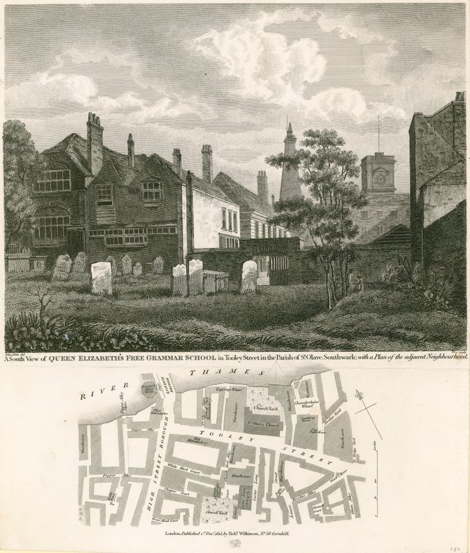 Bezpłatne Gimnazjum Królowej Elżbiety przy Tooley Street, St Olave, Southwark, Londyn autorstwa Robert Blemell Schnebbelie