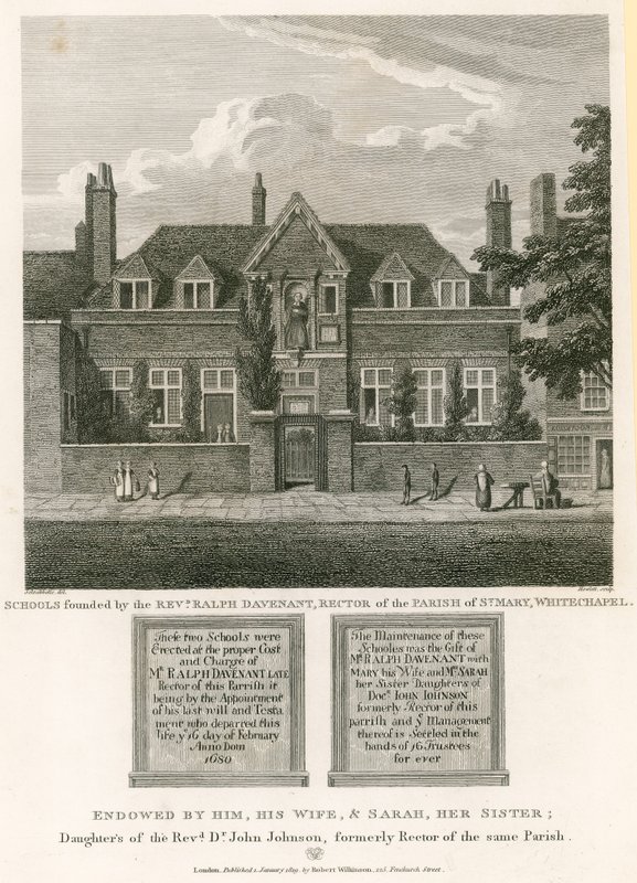 Szkoły założone przez wielebnego Ralpha Davenanta, rektora parafii St Mary, Whitechapel autorstwa Robert Blemell Schnebbelie
