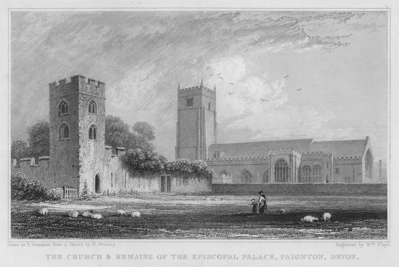 Kościół i pozostałości pałacu biskupiego, Paignton, Devon (rycina) autorstwa Robert Brandard