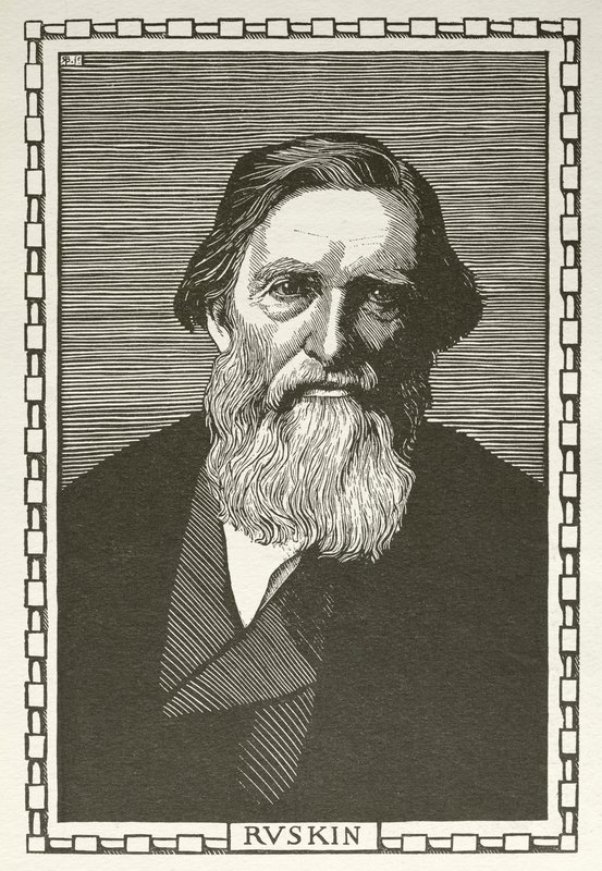 John Ruskin, angielski pisarz, krytyk sztuki, artysta i myśliciel społeczny (drzewryt) autorstwa Robert Bryden