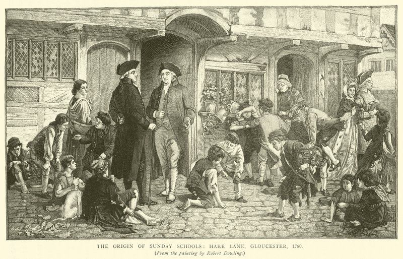 Pochodzenie szkółek niedzielnych, Hare Lane, Gloucester, 1780 autorstwa Robert Dowling