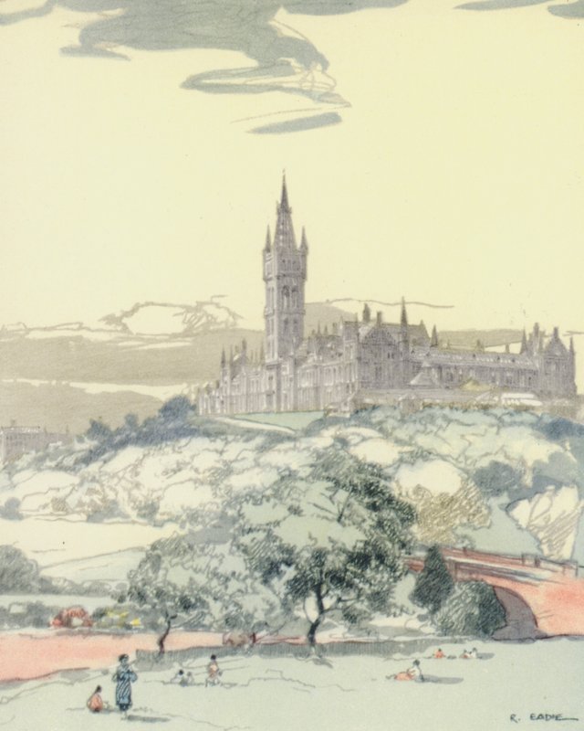 Glasgow: Uniwersytet (kolorowa litografia) autorstwa Robert Eadie