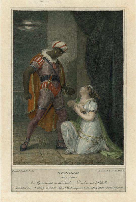 Ilustracja do Otella Szekspira, akt 4, scena 2 (kolorowa grawerunek) autorstwa Robert Kerr (after) Porter