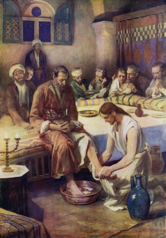 Jezus myje stopy uczniom (kolor lito) autorstwa Robert Payton Reid
