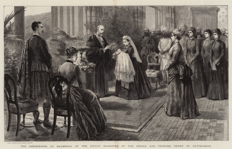 Chrzest w Balmoral niemowlęcej córki księcia i księżniczki Henryka z Battenbergu (The Christening at Balmoral of the Infant Daughter of the Prince and Princess Henry of Battenberg) autorstwa Robert Pritchett
