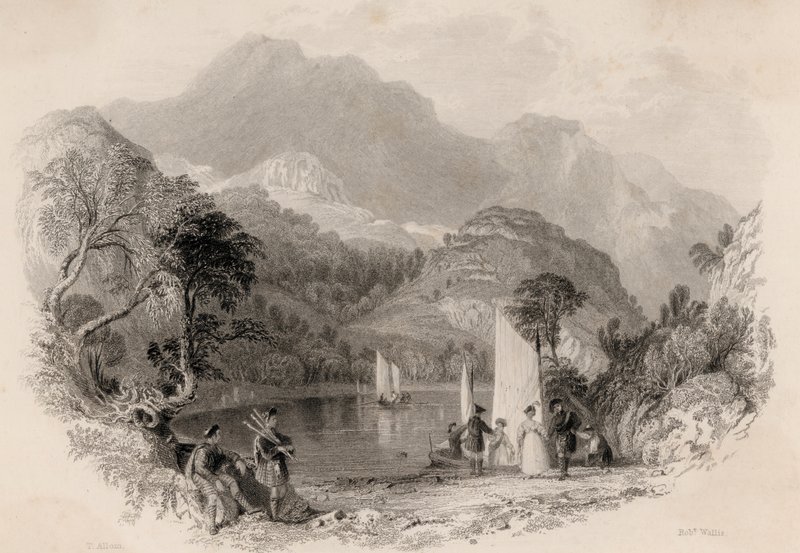 Przełęcz Trossachs, Loch Katrine, Szkocja (grawerowanie) autorstwa Robert Wallis
