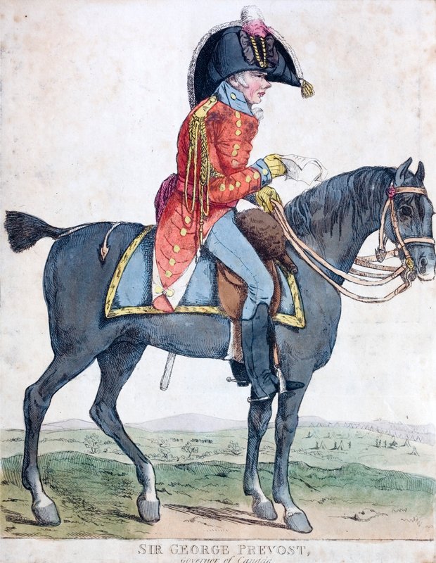 Sir George Prevost, brytyjski żołnierz i administrator kolonialny, Generalny Gubernator Kanady (kolorowa akwaforta) autorstwa Robert the younger Dighton