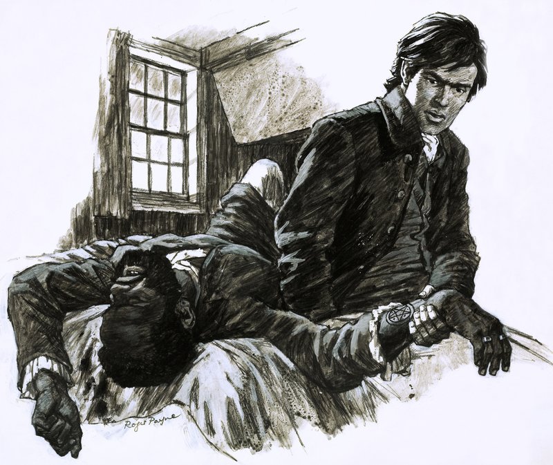 Nieznany wróg, ilustracja z serialu Znak Pentagramu autorstwa Roger Payne