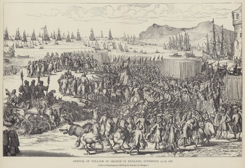 Przybycie Wilhelma Orańskiego do Anglii, listopad 1688 (lito) autorstwa Romeyn de (after) Hooghe