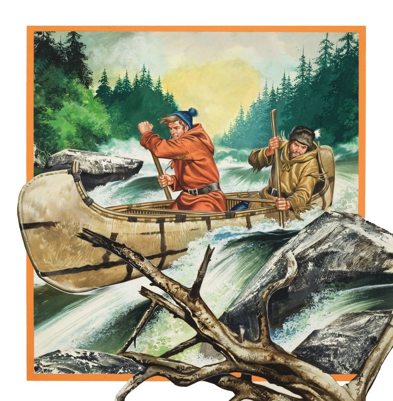 Jack London (1876-1917) podróżujący kajakiem (gwasz na papierze) autorstwa Ron Embleton