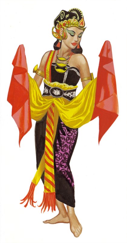 Tańcząca Mata Hari (gwasz na papierze) autorstwa Ron Embleton