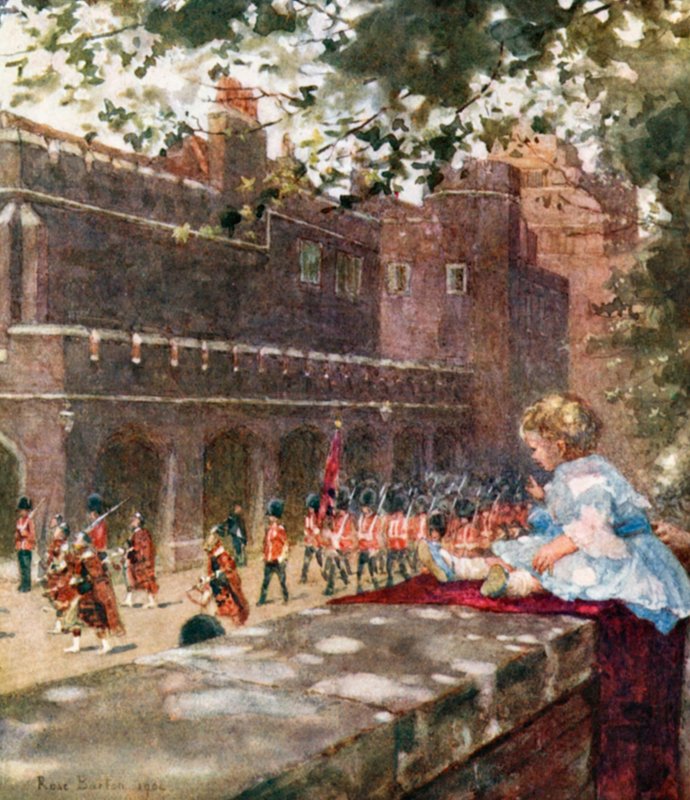 Książę Walii Jerzy oglądający Szkocką Gwardię z Marlborough House autorstwa Rose Maynard Barton