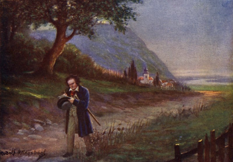 Beethoven na swoim porannym spacerze na przedmieściach Wiednia Kahlenbergerdorf (kolor lito) autorstwa Rudolf Klingsbogl