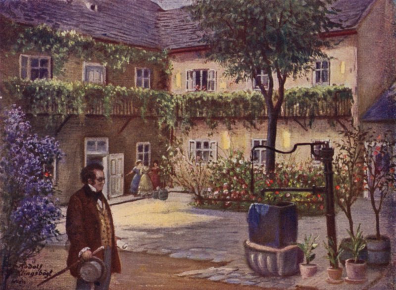 „Dreimaderlhaus” (kolor lito) autorstwa Rudolf Klingsbogl