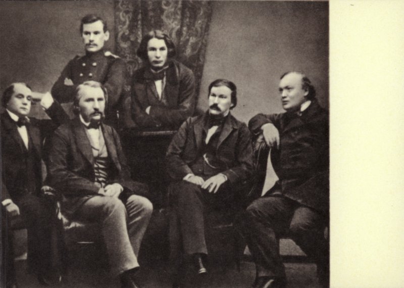 L N Tołstoj z pisarzami-współtwórcami magazynu „Sovremennik”, Peterburg autorstwa Russian Photographer