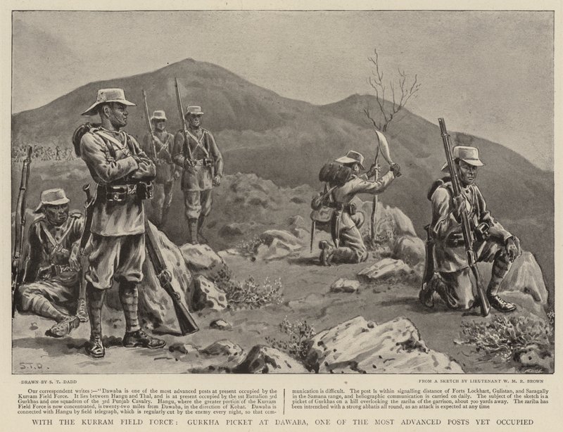 Z Kurram Field Force, Gurkha Picket w Dawaba, jeden z najbardziej zaawansowanych dotychczas zajętych stanowisk autorstwa S.T. Dadd