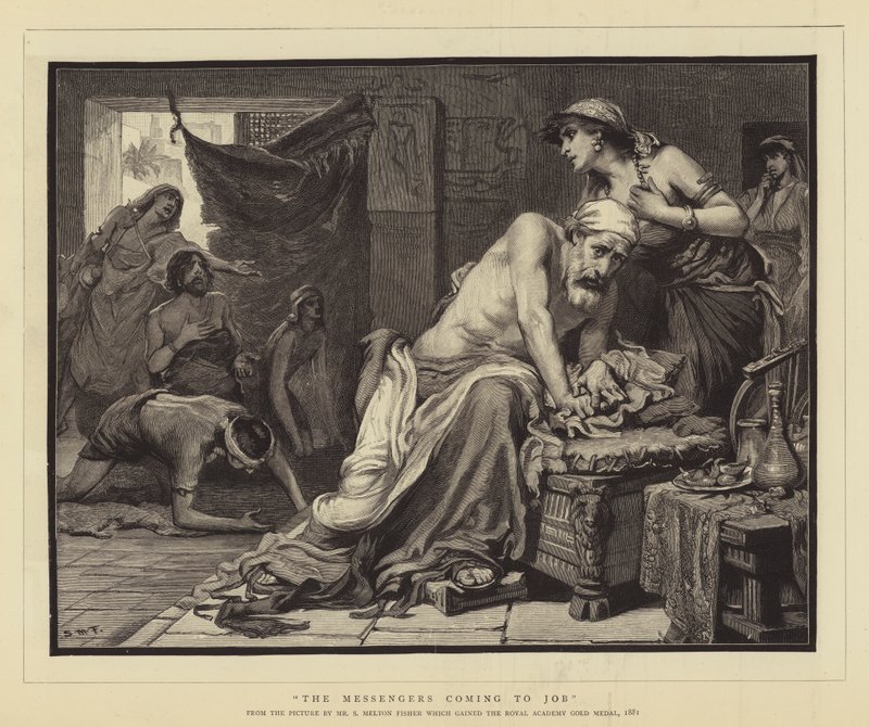Posłańcy przychodzący do Hioba autorstwa Samuel Melton Fisher