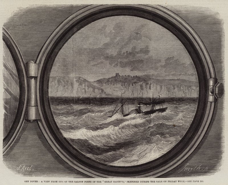 Off Dover, widok z jednego z portów saloonowych na Wielkim Wschodzie, naszkicowany podczas wichury w piątek w tygodniu autorstwa Samuel Read