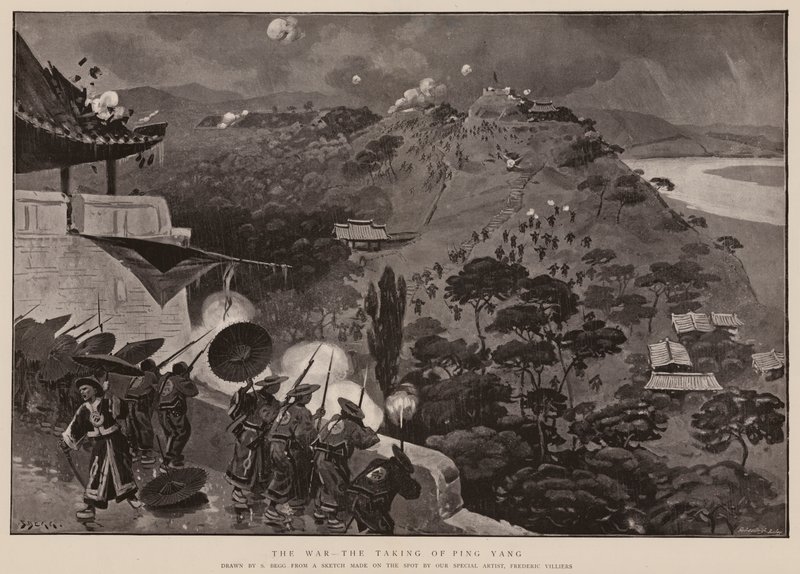 Wojna, zdobycie Ping Yang (litografia) autorstwa Samuel (after) Begg