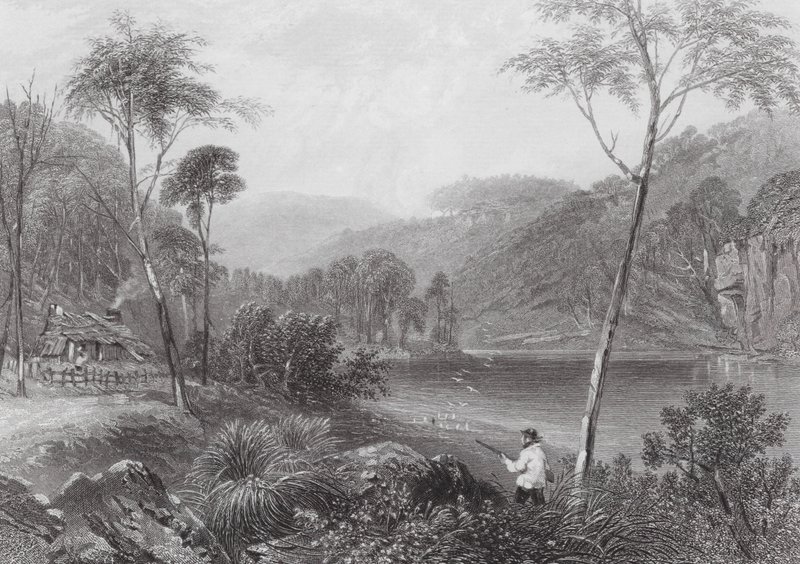 Australia: Fairlight Glen, nad rzeką Warragamba (rycina) autorstwa Samuel (after) Prout