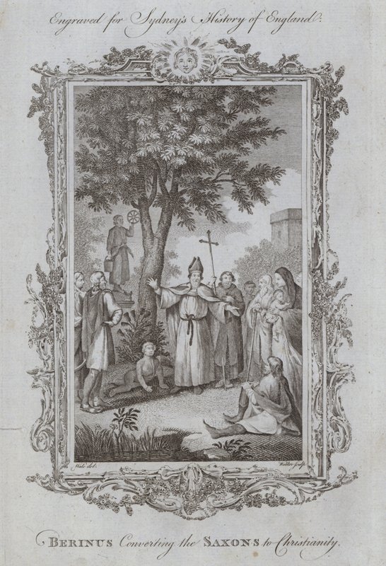 Berinus Nawracanie Sasów na chrześcijaństwo (rycina) autorstwa Samuel (after) Wale